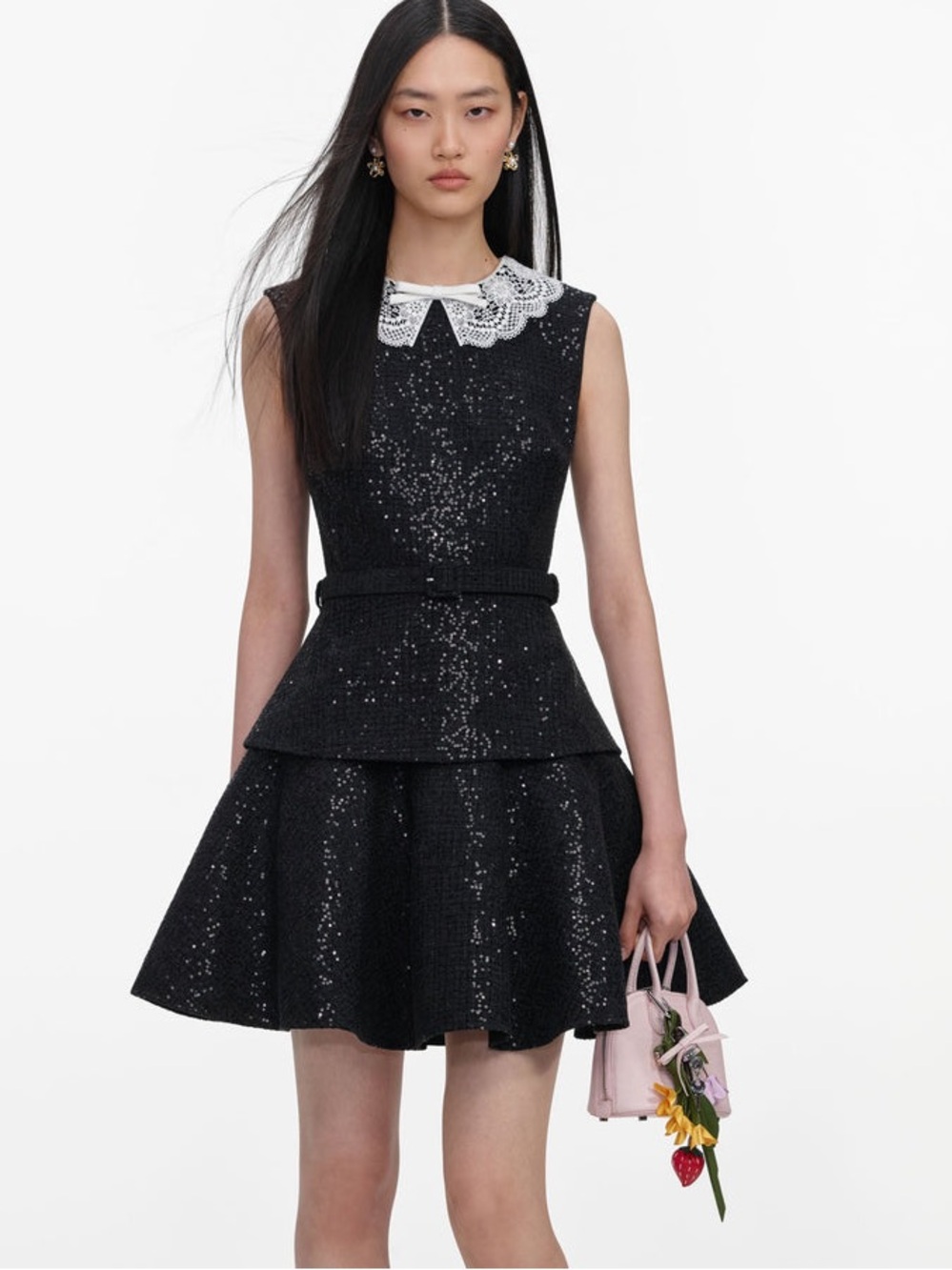 NWOT Self-Portrait BLACK SEQUIN BOUCLE MINI DRESS